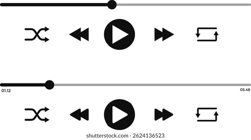 Music or video play interface icons. playback progress. Multimedia player template. Online broadcasting. social media interface
