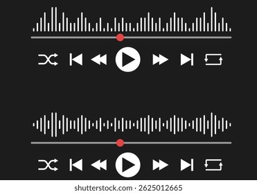 Music or video play interface icons. Online broadcasting. social media interface.  playback progress. Multimedia player template