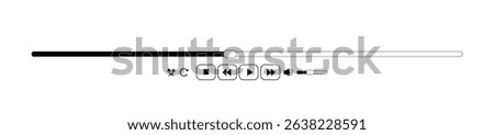 Music or video playback interface panel icon, play, rewind, pause buttons sound.