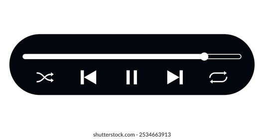 Music or video playback panel icon. Audio player for songs or podcast playlist. Play or pause button. Modern playback of music application. Dark theme