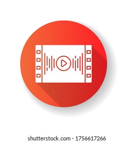 Music video red flat design long shadow glyph icon. Audio player. Sound equalizer. Videography and multimedia. Songs live streaming service. Silhouette RGB color illustration