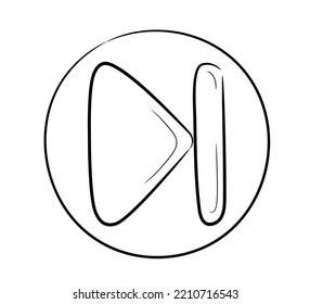 Music And Video Rewind Icon, Hand Drawn. Start Play Button In Doodle Sketch Style. A Simple Doodle Drawing Scheme. Vector Illustration.