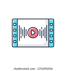 Music video RGB color icon. Audio player. Sound equalizer. Videography and multimedia. Songs live streaming service. Isolated vector illustration