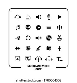 Music, video and sound icons. Solid icons.