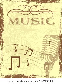 Music vintage background /vector illustration of musical notes and microphone
