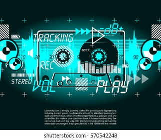 music vintage grange retro vector template poster banner  with cassette