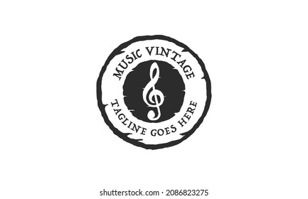Music vintage logo vector. Musical key note template logo for a recording company or school.