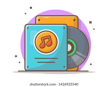 Music Vinyl Album with Tune and Note of Music Vector Illustration. Vinyl Music Record Vintage. Flat Cartoon Style Suitable for Web Landing Page,  Banner, Flyer, Sticker, Wallpaper, Card, Background