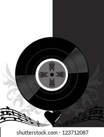 The music vinyl in black and white background.