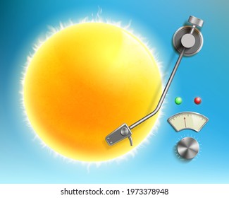 Music vinyl disc like a sun in summer. LP record turntable. Vector illustration.