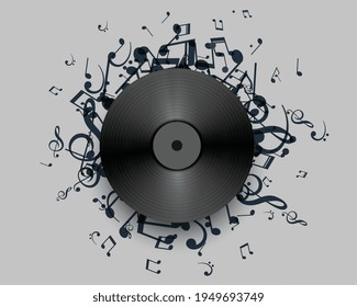 music vinyl with sound notes background