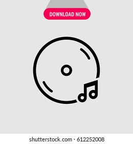 Music Vinyl Vector Icon, The Vinyl disc with a note around. Simple, modern flat vector illustration for mobile app, website or desktop app  
