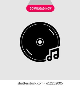 Music Vinyl Vector Icon, The symbol of vinyl record with note figure. Simple, modern flat vector illustration for mobile app, website or desktop app