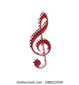 Music violin clef sign. G-clef. Treble clef. Vector. Brown icon with shifted black circle pattern as duplicate at white background. Isolated.