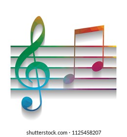 Music violin clef sign. G-clef and notes G, H. Vector. Colorful icon with bright texture of mosaic with soft shadow on white background. Isolated.
