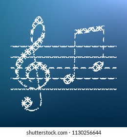 Music violin clef sign. G-clef and notes G, H. Vector. White textured icon at lapis lazuli gradient background.