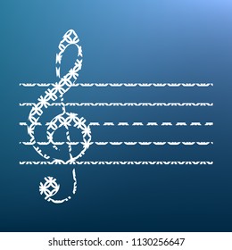 Music violin clef sign. G-clef. Vector. White textured icon at lapis lazuli gradient background.