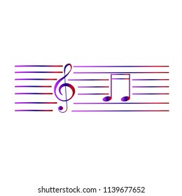 Music violin clef sign. G-clef. Vector. Purple gradient icon on white paper 