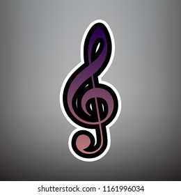 Music violin clef sign. G-clef. Treble clef. Vector. Violet gradient icon with black and white linear edges at gray background.