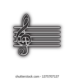 Music violin clef sign. G-clef. Vector. Double contour black icon with soft shadow at white background. Isolated.