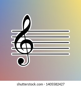 Music violin clef sign. G-clef. Black icon in white shell at pastel color background. Illustration.