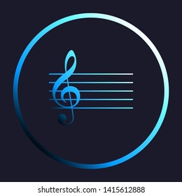 Music violin clef sign. G-clef. White, cyan and blue gradient icon as round button in white shell at dark blue background. Illustration.