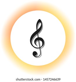 Music violin clef sign. G-clef. Treble clef. Dark icon with shadow on the glowing circle button. Illustration.