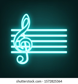 Music violin clef sign. G-clef. Cyan neon icon in the dark. Bluring. Luminescence. Illustration.
