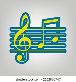 Music Violin Clef Sign. G-clef And Notes G, H. Icon In Colors Of Ukraine Flag (yellow, Blue) At Gray Background. Illustration.