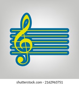 Music violin clef sign. G-clef. Icon in colors of Ukraine flag (yellow, blue) at gray Background. Illustration.