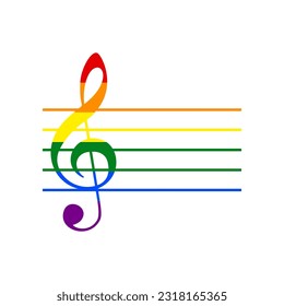 Music violin clef sign. G-clef. Rainbow gay LGBT rights colored Icon at white Background. Illustration.