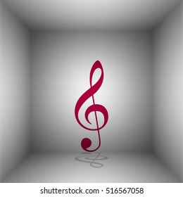 Music violin clef sign. G-clef. Treble clef. Bordo icon with shadow in the room.