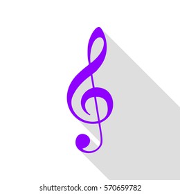 Music violin clef sign. G-clef. Treble clef. Violet icon with flat style shadow path.