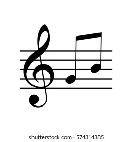Music violin clef sign. G-clef and notes G, H. Flat style black icon on white.