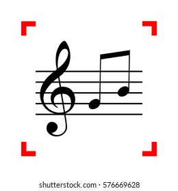 Music violin clef sign. G-clef and notes G, H. Black icon in foc