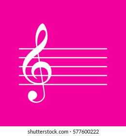 Music violin clef sign. G-clef. White icon at magenta background.