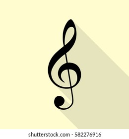 Music violin clef sign. G-clef. Treble clef. Flat style black icon on white.