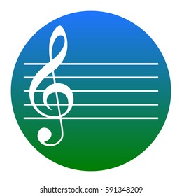 Music violin clef sign. G-clef. Vector. White icon in bluish circle on white background. Isolated.