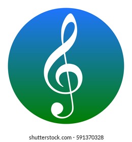 Music violin clef sign. G-clef. Treble clef. Vector. White icon in bluish circle on white background. Isolated.