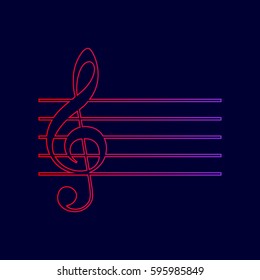 Music violin clef sign. G-clef. Vector. Line icon with gradient from red to violet colors on dark blue background.