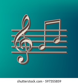 Music violin clef sign. G-clef and notes G, H. Vector. Icon printed at 3d on sea color background.