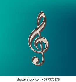 Music violin clef sign. G-clef. Treble clef. Vector. Icon printed at 3d on sea color background.
