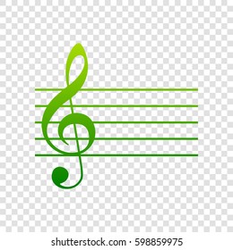 Music violin clef sign. G-clef. Vector. Green gradient icon on transparent background.