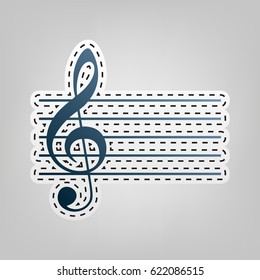 Music violin clef sign. G-clef. Vector. Blue icon with outline for cutting out at gray background.