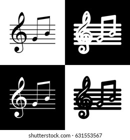 Music violin clef sign. G-clef and notes G, H. Vector. Black and white icons and line icon on chess board.