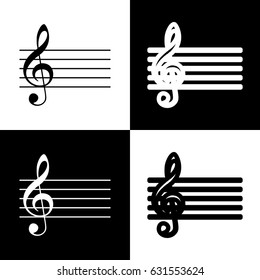 Music violin clef sign. G-clef. Vector. Black and white icons and line icon on chess board.