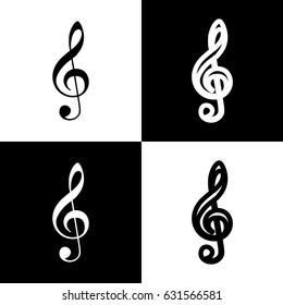 Music violin clef sign. G-clef. Treble clef. Vector. Black and white icons and line icon on chess board.