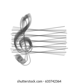 Music violin clef sign. G-clef. Vector. Gray icon shaked at white background.