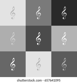 Music violin clef sign. G-clef. Treble clef. Vector. Grayscale version of Popart-style icon.