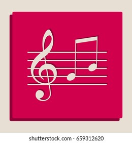 Music violin clef sign. G-clef and notes G, H. Vector. Grayscale version of Popart-style icon.